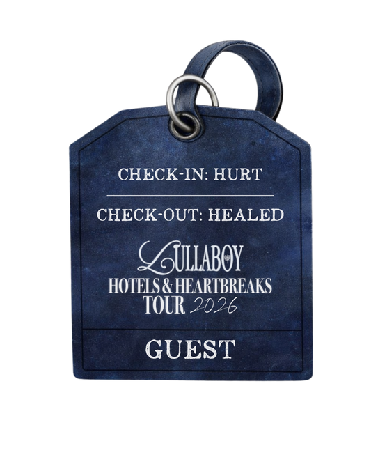 The hotels & heartbreaks luggage tag sticker