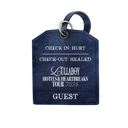 The hotels & heartbreaks luggage tag sticker